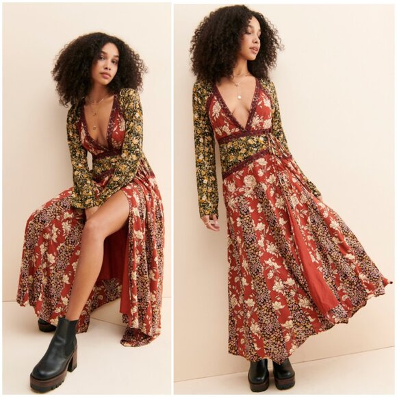 Free People Tilda Maxi Wrap Dress Floral Bohemian size L - Picture 1 of 16
